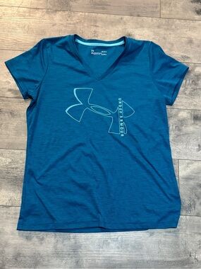 Under Armour Women's Teal V-Neck Performance Tee, Large